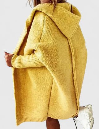 Women's hooded open front cardigan shown in several colours