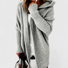 Women's hooded open front cardigan shown in several colours