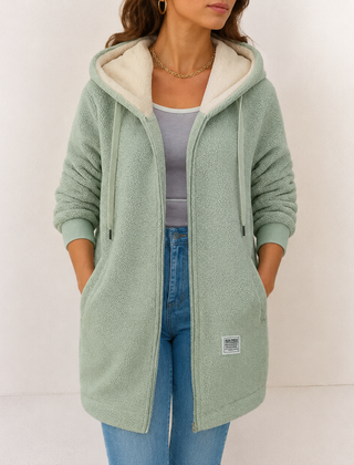 Wendy cozy fleece hooded jacket for women shown in blue, green, pink and brown