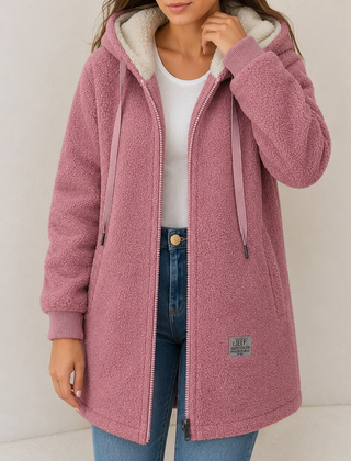 Wendy cozy fleece hooded jacket for women shown in blue, green, pink and brown