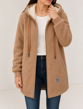 Wendy cozy fleece hooded jacket for women shown in blue, green, pink and brown