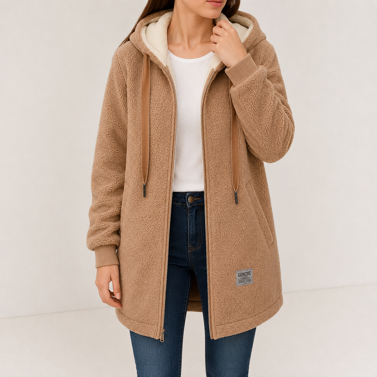 Wendy cozy fleece hooded jacket for women shown in blue, green, pink and brown