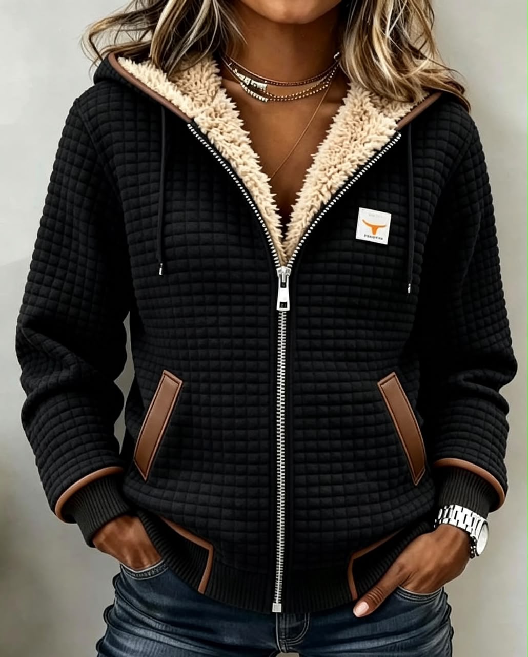 Natalie | Sherpa-Lined Quilted Zip-Up Hooded Jacket