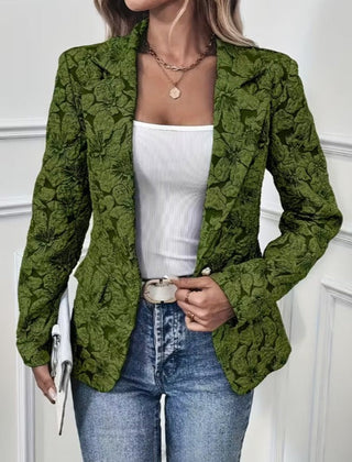 Women's fitted paisley jacquard blazer with wrapped lapels and long sleeves