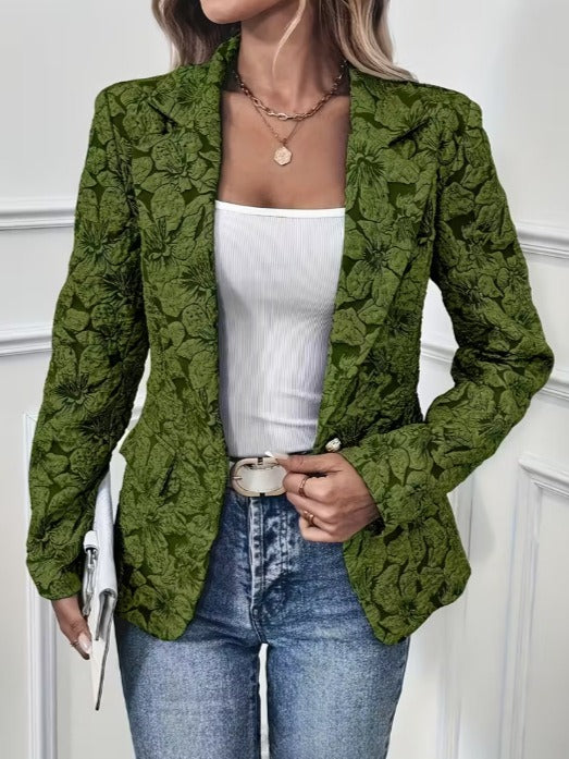 Women's fitted paisley jacquard blazer with wrapped lapels and long sleeves