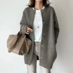 Women's loose fit knitted button-front cardigan jacket with dropped shoulders
