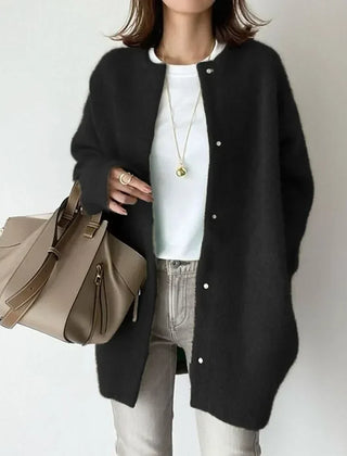 Women's loose fit knitted button-front cardigan jacket with dropped shoulders