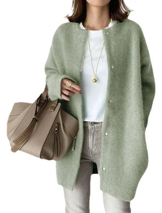 Women's loose fit knitted button-front cardigan jacket with dropped shoulders