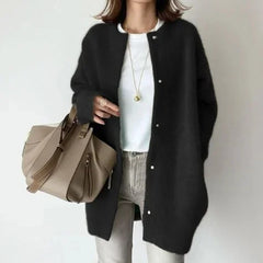 Women's loose fit knitted button-front cardigan jacket with dropped shoulders