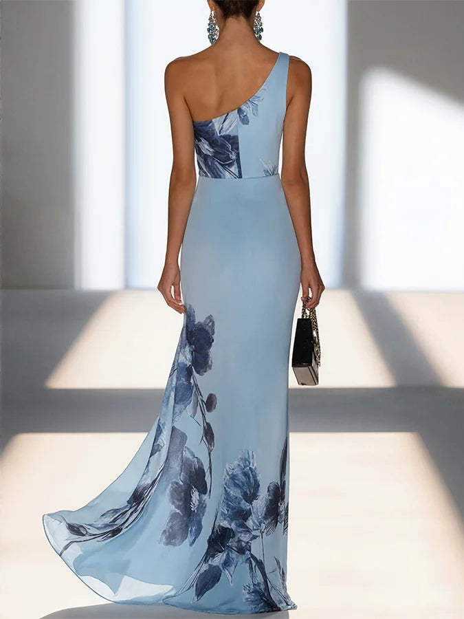 Victoria | Ink Print Off-Shoulder Maxi Dress