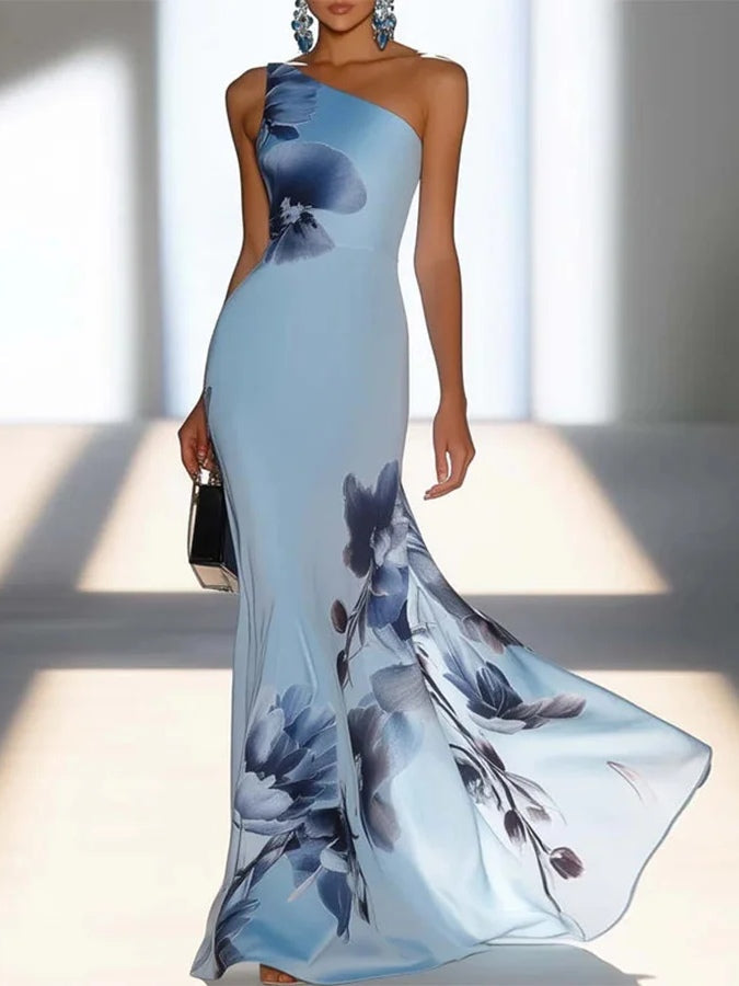 Victoria | Ink Print Off-Shoulder Maxi Dress