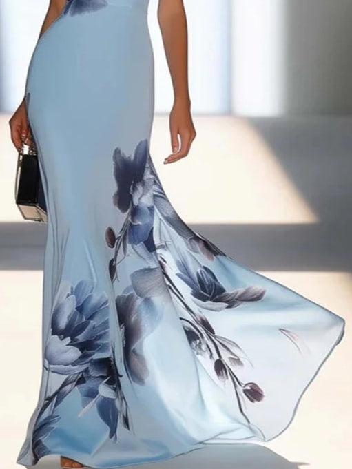 Victoria | Ink Print Off-Shoulder Maxi Dress