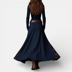 Leonora vintage check maxi dress with fitted bodice, flared hem and matching belt