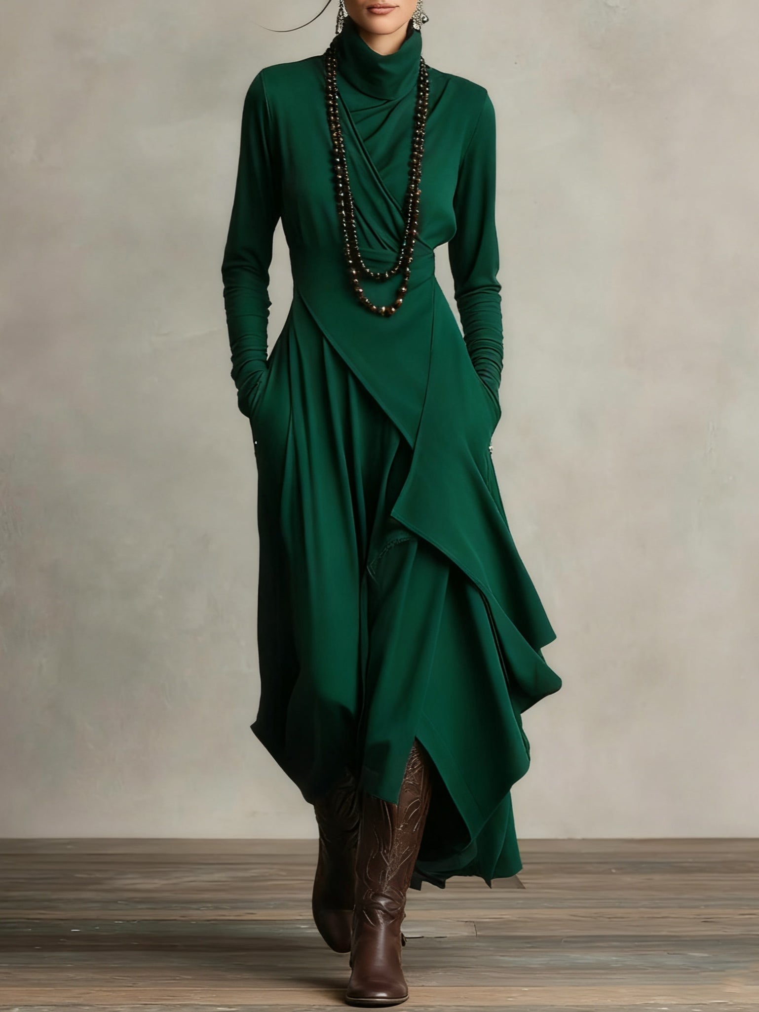 Genevieve | Turtleneck Maxi Dress with Flowing Drape