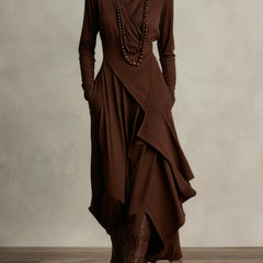 Genevieve turtleneck maxi dress with long sleeves and a soft flowing drape
