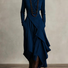 Genevieve turtleneck maxi dress with long sleeves and a soft flowing drape