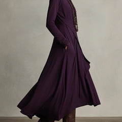 Genevieve turtleneck maxi dress with long sleeves and a soft flowing drape