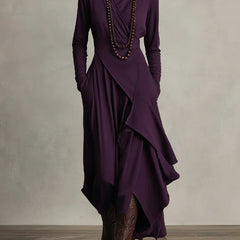 Genevieve turtleneck maxi dress with long sleeves and a soft flowing drape