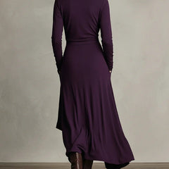 Genevieve turtleneck maxi dress with long sleeves and a soft flowing drape