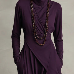 Genevieve turtleneck maxi dress with long sleeves and a soft flowing drape