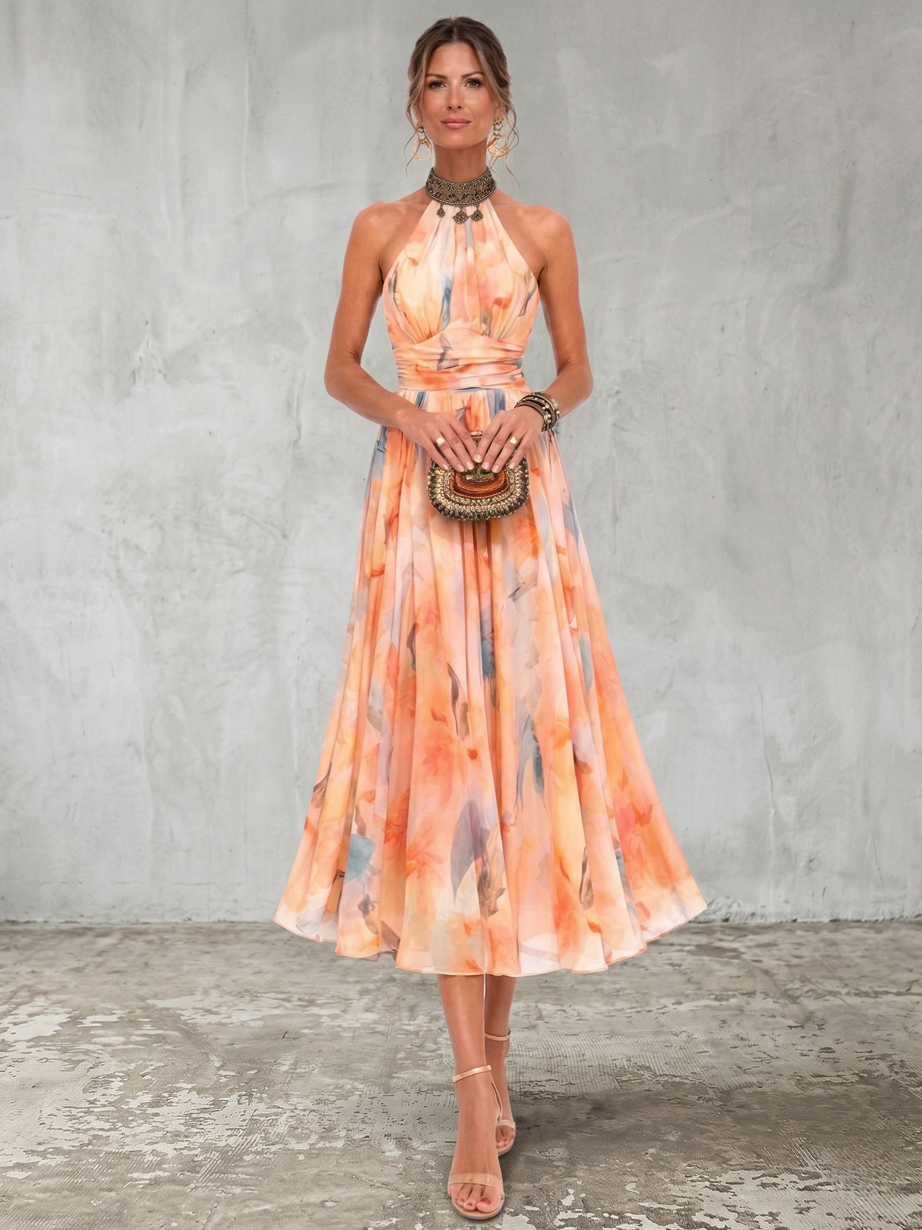 Aurora | Watercolor Halter Dress