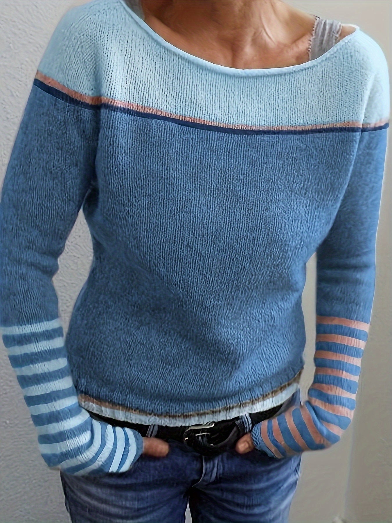Norelle | Striped Colour-Block Pullover Sweater