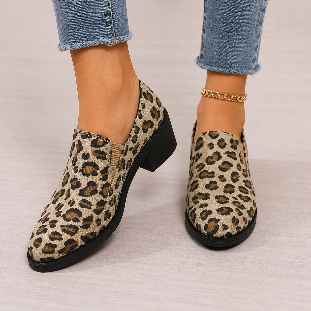 Angélique animal print loafers for women in brown and khaki