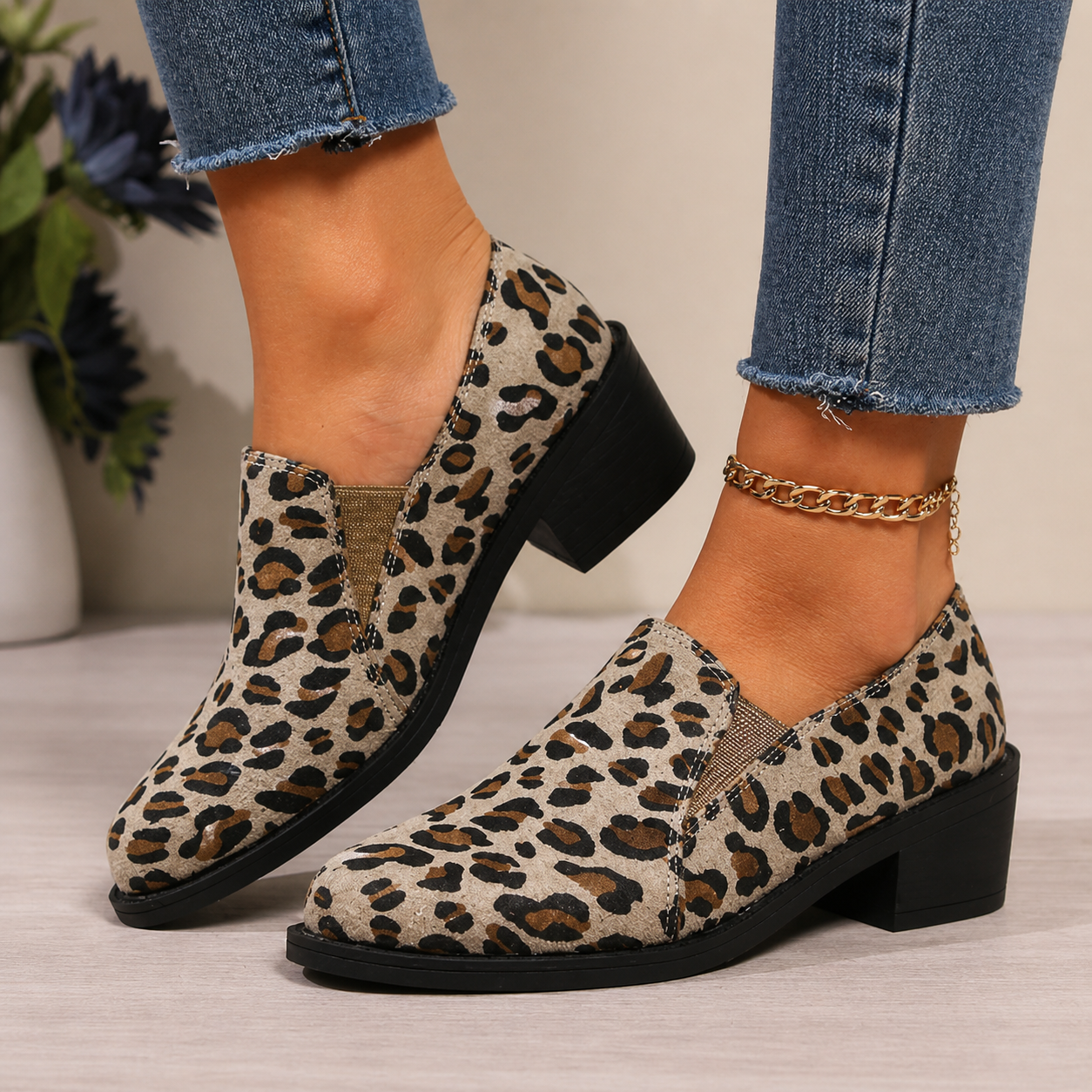 Angélique animal print loafers for women in brown and khaki