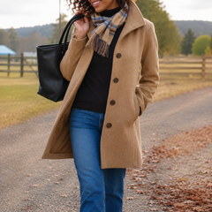 Audrey classic wool-blend button-front coat in a straight fit