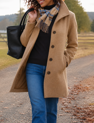Audrey classic wool-blend button-front coat in a straight fit