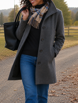 Audrey classic wool-blend button-front coat in a straight fit