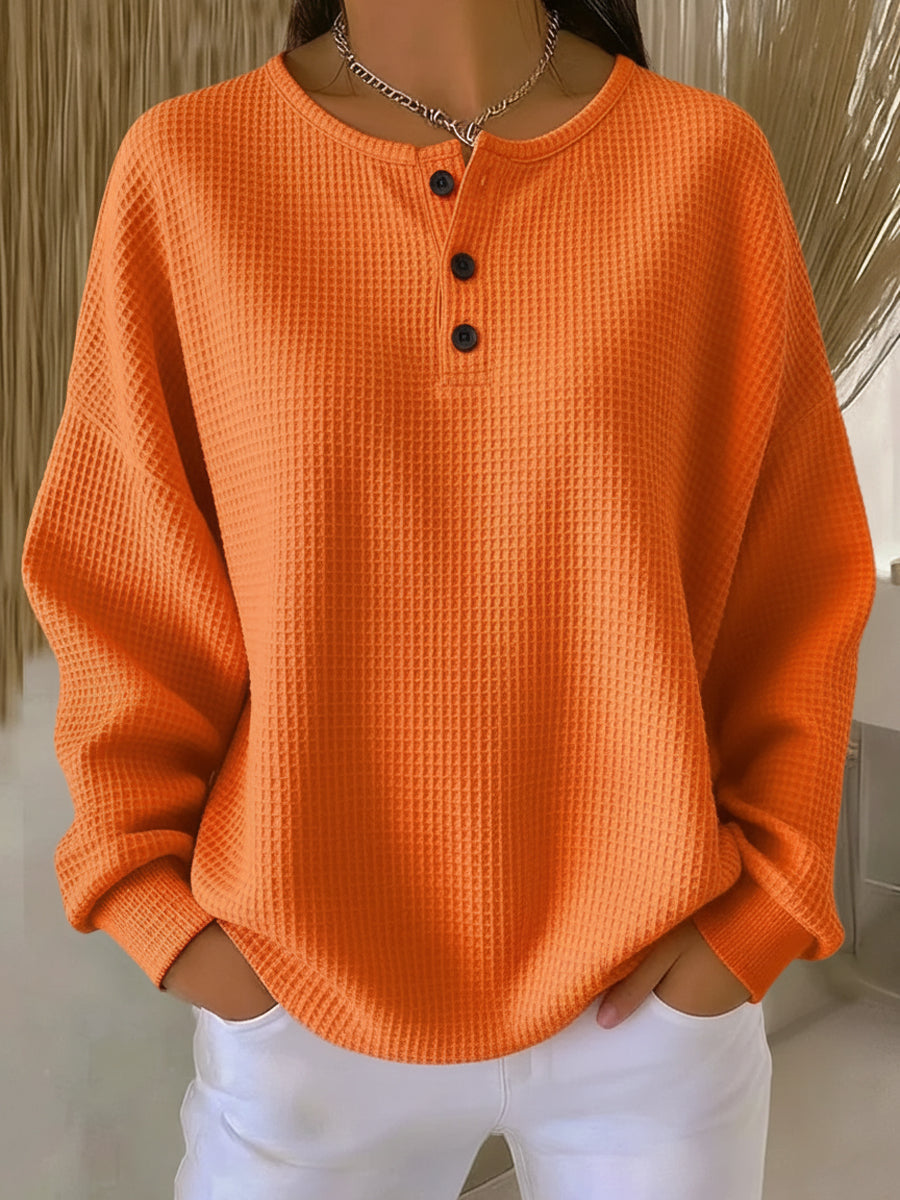 Anne | Waffle-Knit Collared Sweatshirt