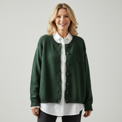 Women's cozy knit cardigan with subtle texture, shown in yellow