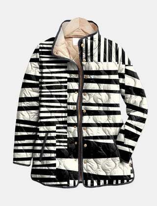 Miren black and white abstract print quilted jacket in a flattering, versatile fit