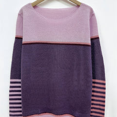 Norelle striped colour-block pullover sweater with scooped neckline and ribbed cuffs