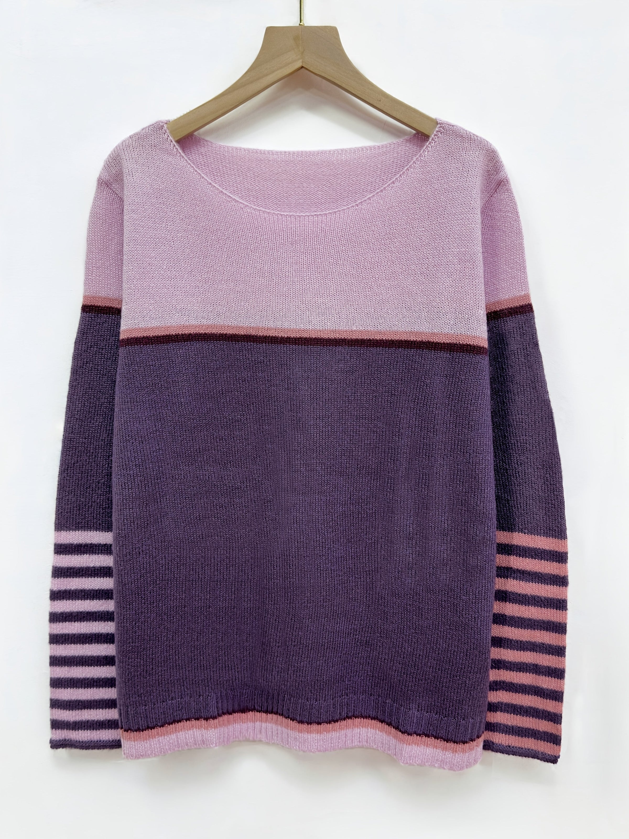 Norelle striped colour-block pullover sweater with scooped neckline and ribbed cuffs