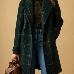 Women's classic checkered two-button coat with lapel and straight fit