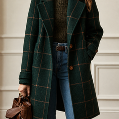 Women's classic checkered two-button coat with lapel and straight fit