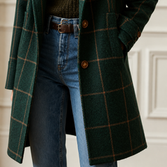 Women's classic checkered two-button coat with lapel and straight fit