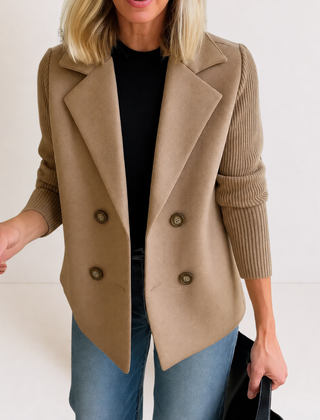 Caroline double-breasted blazer jacket with ribbed knit sleeves and double lapels