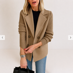 Caroline double-breasted blazer jacket with ribbed knit sleeves and double lapels
