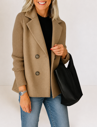 Caroline double-breasted blazer jacket with ribbed knit sleeves and double lapels