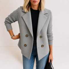 Caroline double-breasted blazer jacket with ribbed knit sleeves and double lapels