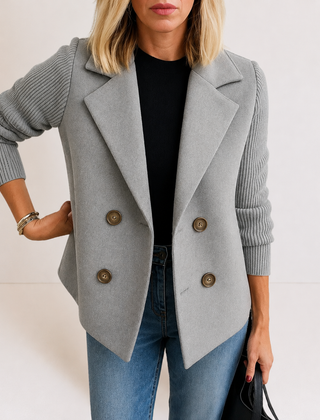 Caroline double-breasted blazer jacket with ribbed knit sleeves and double lapels