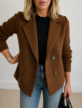 Caroline double-breasted blazer jacket with ribbed knit sleeves and double lapels