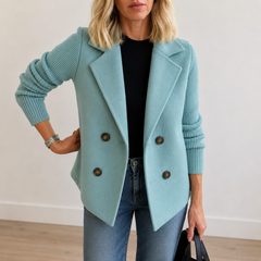 Caroline double-breasted blazer jacket with ribbed knit sleeves and double lapels