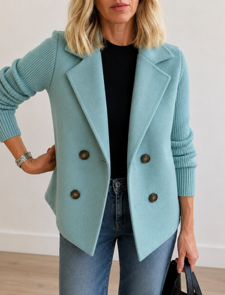 Caroline double-breasted blazer jacket with ribbed knit sleeves and double lapels