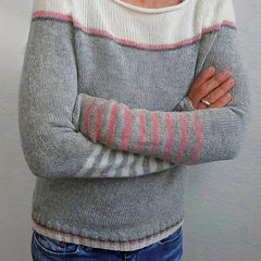 Norelle striped colour-block pullover sweater with scooped neckline and ribbed cuffs