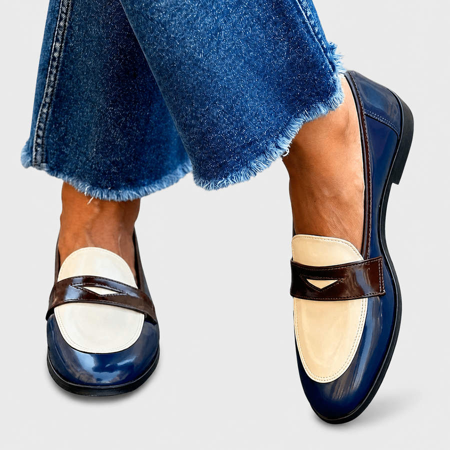 Two-tone loafers with a refined structured design and subtle finish
