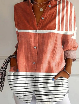 Multicolour floral long sleeve button-up tunic blouse with shirt collar in a relaxed fit